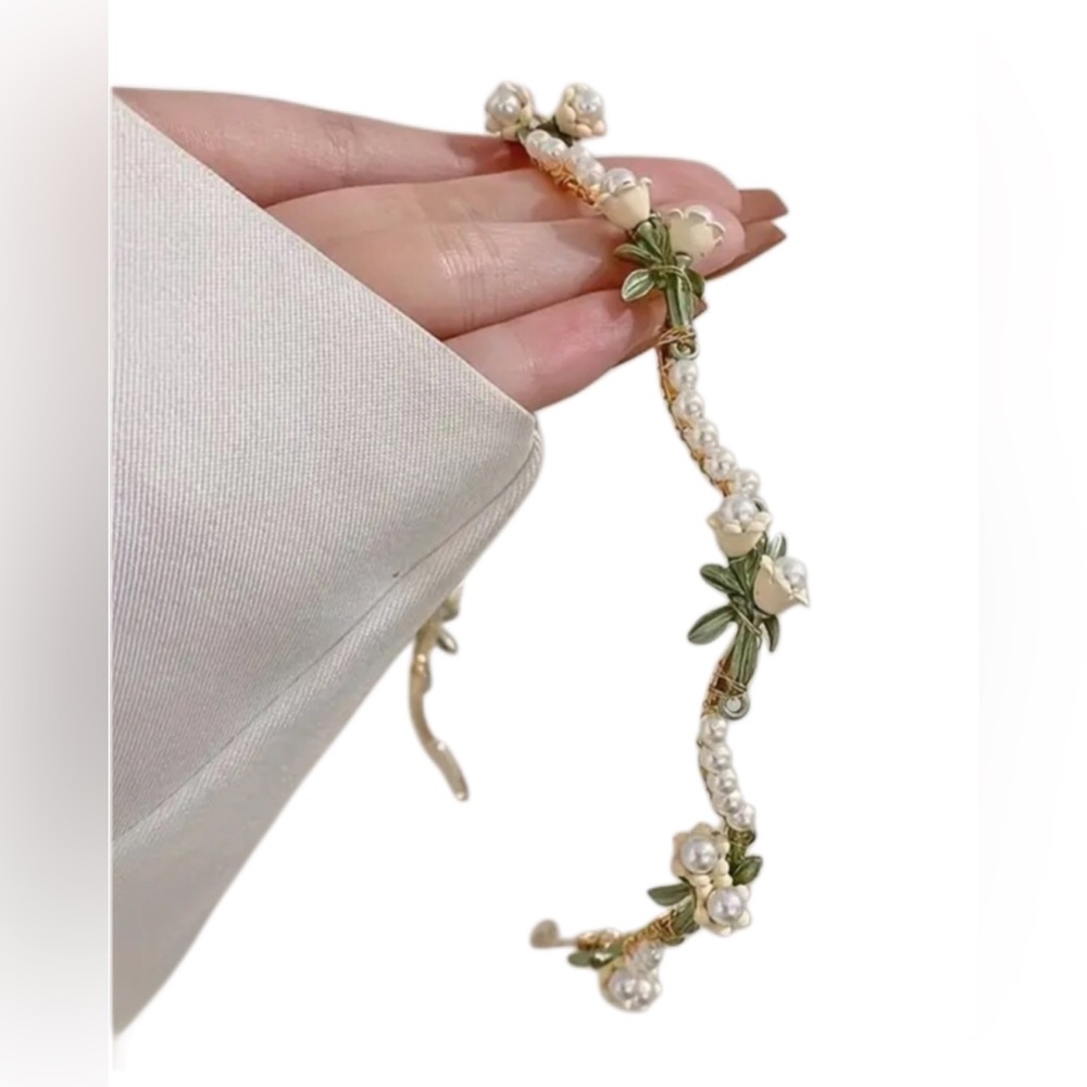 Elegant Floral Faux Pearl Headband Bridal Hair Accessory